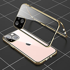 Funda Bumper Lujo Marco de Aluminio Espejo 360 Grados Carcasa M04 para Apple iPhone 14 Plus Oro