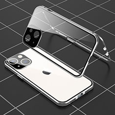 Funda Bumper Lujo Marco de Aluminio Espejo 360 Grados Carcasa M04 para Apple iPhone 15 Plata