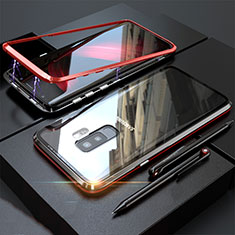 Funda Bumper Lujo Marco de Aluminio Espejo 360 Grados Carcasa M04 para Samsung Galaxy S9 Plus Rojo y Negro