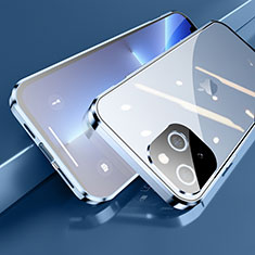 Funda Bumper Lujo Marco de Aluminio Espejo 360 Grados Carcasa M05 para Apple iPhone 13 Mini Azul