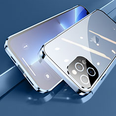 Funda Bumper Lujo Marco de Aluminio Espejo 360 Grados Carcasa M05 para Apple iPhone 13 Pro Max Azul