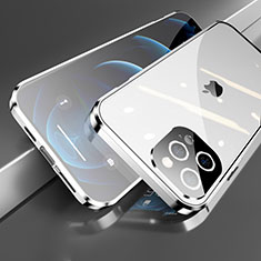 Funda Bumper Lujo Marco de Aluminio Espejo 360 Grados Carcasa M05 para Apple iPhone 13 Pro Max Plata