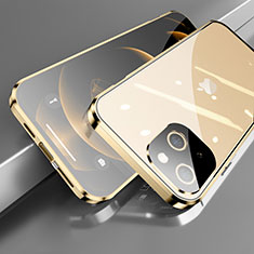 Funda Bumper Lujo Marco de Aluminio Espejo 360 Grados Carcasa M05 para Apple iPhone 14 Plus Oro