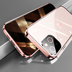 Funda Bumper Lujo Marco de Aluminio Espejo 360 Grados Carcasa M05 para Apple iPhone 15 Oro Rosa