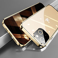 Funda Bumper Lujo Marco de Aluminio Espejo 360 Grados Carcasa M05 para Apple iPhone 15 Plus Oro