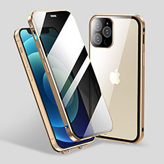 Funda Bumper Lujo Marco de Aluminio Espejo 360 Grados Carcasa M06 para Apple iPhone 13 Pro Oro