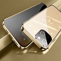 Funda Bumper Lujo Marco de Aluminio Espejo 360 Grados Carcasa M06 para Apple iPhone 15 Oro