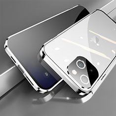 Funda Bumper Lujo Marco de Aluminio Espejo 360 Grados Carcasa M06 para Apple iPhone 15 Plata