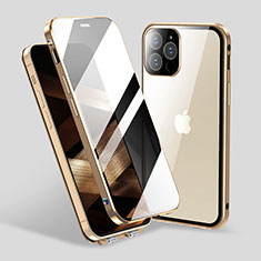 Funda Bumper Lujo Marco de Aluminio Espejo 360 Grados Carcasa M06 para Apple iPhone 15 Pro Oro