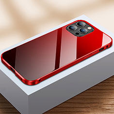 Funda Bumper Lujo Marco de Aluminio Espejo 360 Grados Carcasa M07 para Apple iPhone 13 Pro Max Rojo y Negro