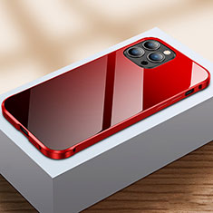 Funda Bumper Lujo Marco de Aluminio Espejo 360 Grados Carcasa M07 para Apple iPhone 13 Pro Rojo y Negro