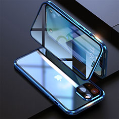 Funda Bumper Lujo Marco de Aluminio Espejo 360 Grados Carcasa M08 para Apple iPhone 14 Plus Azul