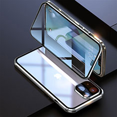 Funda Bumper Lujo Marco de Aluminio Espejo 360 Grados Carcasa M08 para Apple iPhone 14 Plus Plata