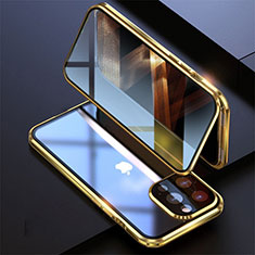 Funda Bumper Lujo Marco de Aluminio Espejo 360 Grados Carcasa M08 para Apple iPhone 14 Pro Oro