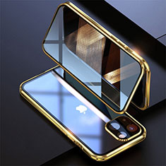 Funda Bumper Lujo Marco de Aluminio Espejo 360 Grados Carcasa M08 para Apple iPhone 15 Plus Oro