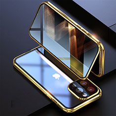 Funda Bumper Lujo Marco de Aluminio Espejo 360 Grados Carcasa M08 para Apple iPhone 15 Pro Oro