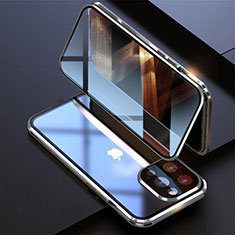 Funda Bumper Lujo Marco de Aluminio Espejo 360 Grados Carcasa M08 para Apple iPhone 15 Pro Plata