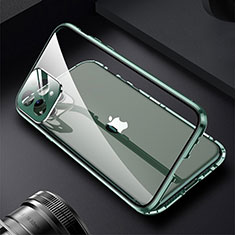 Funda Bumper Lujo Marco de Aluminio Espejo 360 Grados Carcasa M09 para Apple iPhone 13 Pro Verde