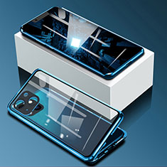 Funda Bumper Lujo Marco de Aluminio Espejo 360 Grados Carcasa M09 para Apple iPhone 14 Plus Azul