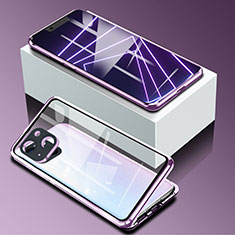 Funda Bumper Lujo Marco de Aluminio Espejo 360 Grados Carcasa M09 para Apple iPhone 14 Plus Morado