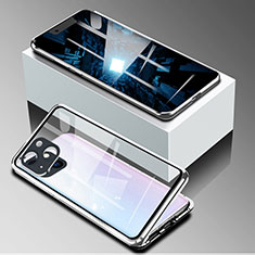 Funda Bumper Lujo Marco de Aluminio Espejo 360 Grados Carcasa M09 para Apple iPhone 14 Plus Plata