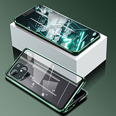 Funda Bumper Lujo Marco de Aluminio Espejo 360 Grados Carcasa M09 para Apple iPhone 14 Plus Verde