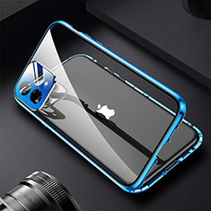 Funda Bumper Lujo Marco de Aluminio Espejo 360 Grados Carcasa M09 para Apple iPhone 16 Pro Max Azul