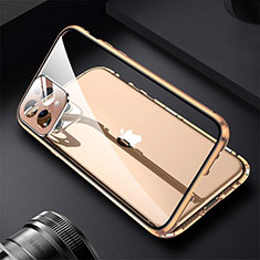 Funda Bumper Lujo Marco de Aluminio Espejo 360 Grados Carcasa M09 para Apple iPhone 16 Pro Max Oro