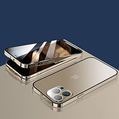 Funda Bumper Lujo Marco de Aluminio Espejo 360 Grados Carcasa M10 para Apple iPhone 14 Pro Max Oro