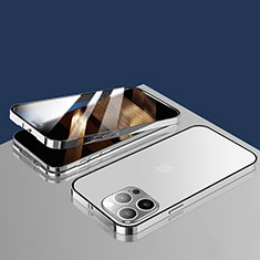 Funda Bumper Lujo Marco de Aluminio Espejo 360 Grados Carcasa M10 para Apple iPhone 14 Pro Max Plata