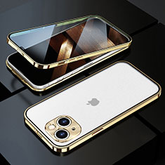 Funda Bumper Lujo Marco de Aluminio Espejo 360 Grados Carcasa M10 para Apple iPhone 15 Plus Oro