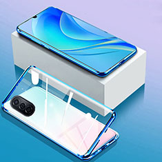 Funda Bumper Lujo Marco de Aluminio Espejo 360 Grados Carcasa P01 para Huawei Nova Y70 Azul