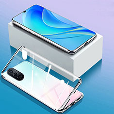 Funda Bumper Lujo Marco de Aluminio Espejo 360 Grados Carcasa P01 para Huawei Nova Y70 Plata