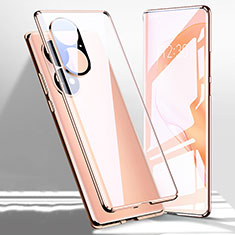 Funda Bumper Lujo Marco de Aluminio Espejo 360 Grados Carcasa P01 para Huawei P50 Oro Rosa