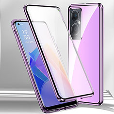 Funda Bumper Lujo Marco de Aluminio Espejo 360 Grados Carcasa P01 para OnePlus Nord CE 3 Lite 5G Morado