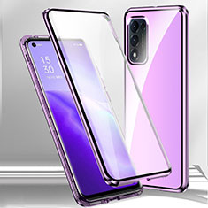 Funda Bumper Lujo Marco de Aluminio Espejo 360 Grados Carcasa P01 para Oppo A53s 5G Morado