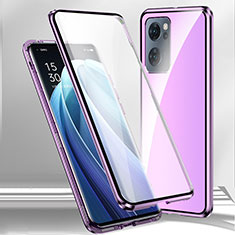 Funda Bumper Lujo Marco de Aluminio Espejo 360 Grados Carcasa P01 para Oppo A57 5G Morado