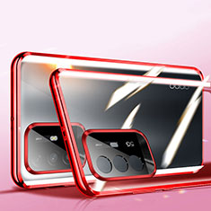 Funda Bumper Lujo Marco de Aluminio Espejo 360 Grados Carcasa P01 para Oppo A94 5G Rojo