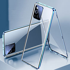 Funda Bumper Lujo Marco de Aluminio Espejo 360 Grados Carcasa P01 para Oppo Find X3 Pro 5G Azul