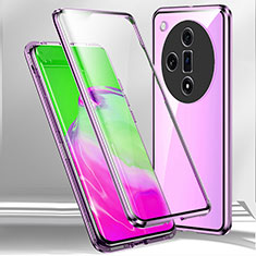 Funda Bumper Lujo Marco de Aluminio Espejo 360 Grados Carcasa P01 para Oppo Find X7 Ultra 5G Morado