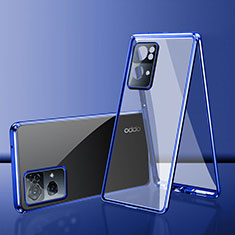 Funda Bumper Lujo Marco de Aluminio Espejo 360 Grados Carcasa P01 para Oppo Reno7 Pro 5G Azul