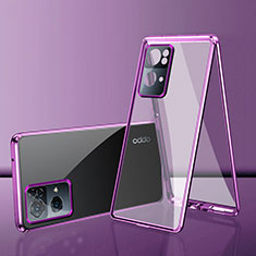 Funda Bumper Lujo Marco de Aluminio Espejo 360 Grados Carcasa P01 para Oppo Reno7 Pro 5G Morado