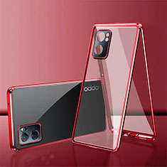 Funda Bumper Lujo Marco de Aluminio Espejo 360 Grados Carcasa P01 para Oppo Reno7 SE 5G Rojo