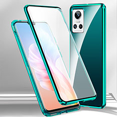 Funda Bumper Lujo Marco de Aluminio Espejo 360 Grados Carcasa P01 para Realme GT Neo3 5G Verde