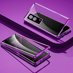 Funda Bumper Lujo Marco de Aluminio Espejo 360 Grados Carcasa P01 para Vivo iQOO Z5x 5G Morado