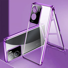 Funda Bumper Lujo Marco de Aluminio Espejo 360 Grados Carcasa P01 para Vivo iQOO Z7i 5G Morado