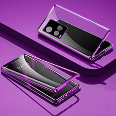 Funda Bumper Lujo Marco de Aluminio Espejo 360 Grados Carcasa P01 para Vivo Y21 Morado