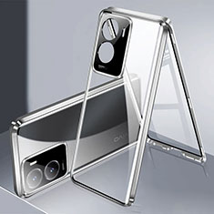 Funda Bumper Lujo Marco de Aluminio Espejo 360 Grados Carcasa P01 para Vivo Y35 5G Plata