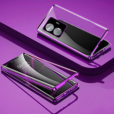 Funda Bumper Lujo Marco de Aluminio Espejo 360 Grados Carcasa P01 para Vivo Y77 5G Morado