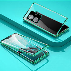 Funda Bumper Lujo Marco de Aluminio Espejo 360 Grados Carcasa P01 para Vivo Y77e 5G Verde